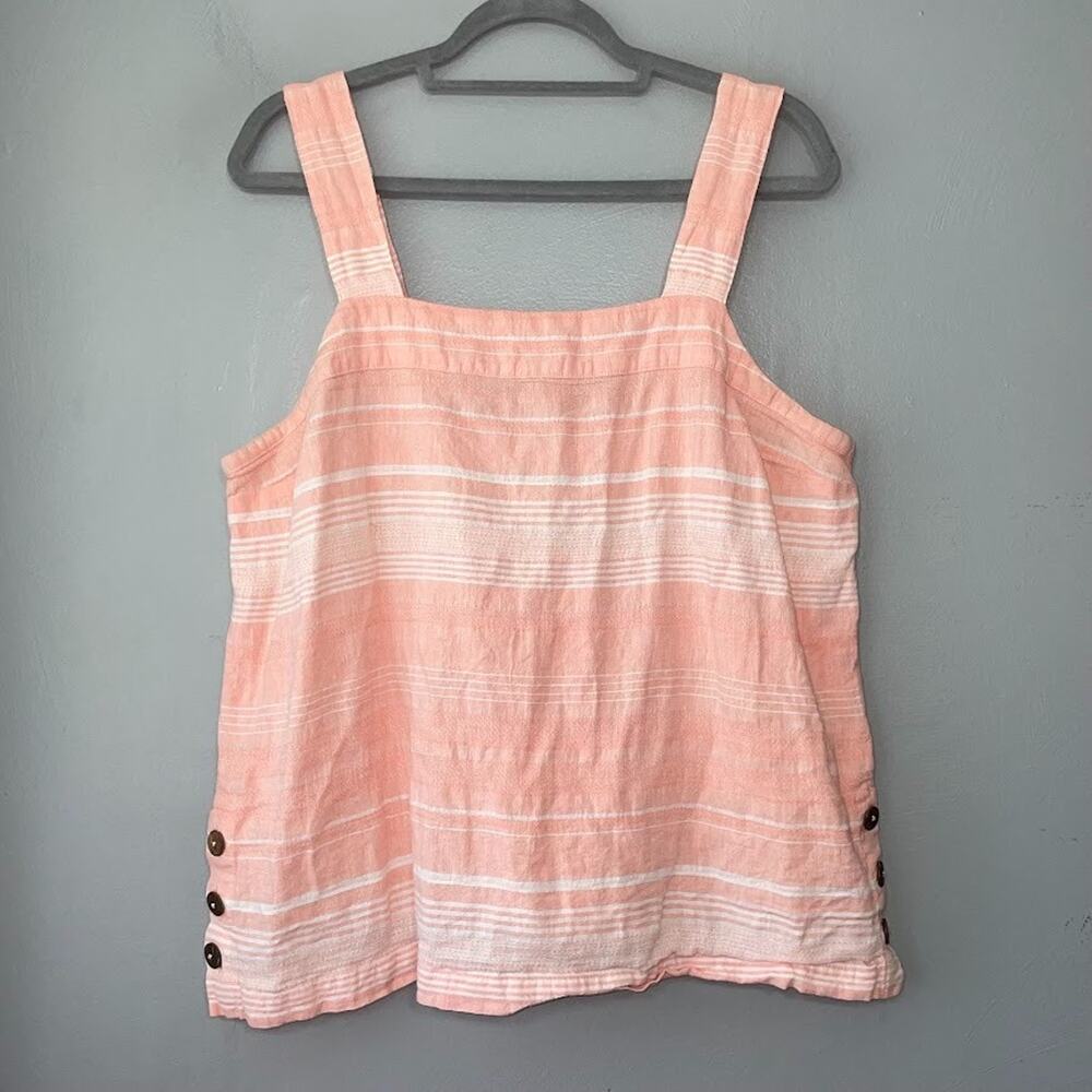 Carve Designs Tank Top Size XL Pink White Stripes Organic Cotton Boxy Lagenlook